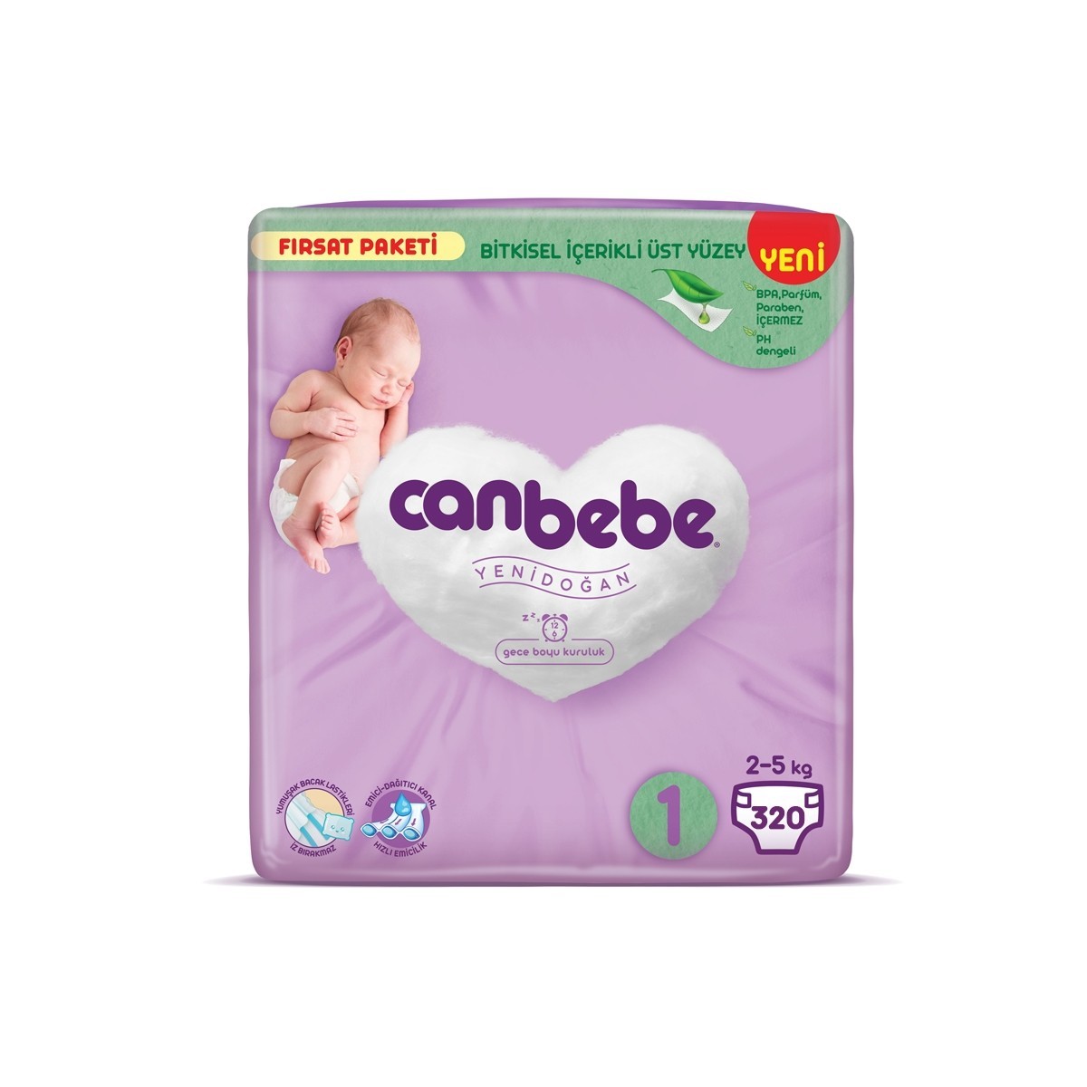 Canbebe 1 Beden Bebek Bezi Yenidoğan 25KG 320 Adet Yenidoğan Bebek