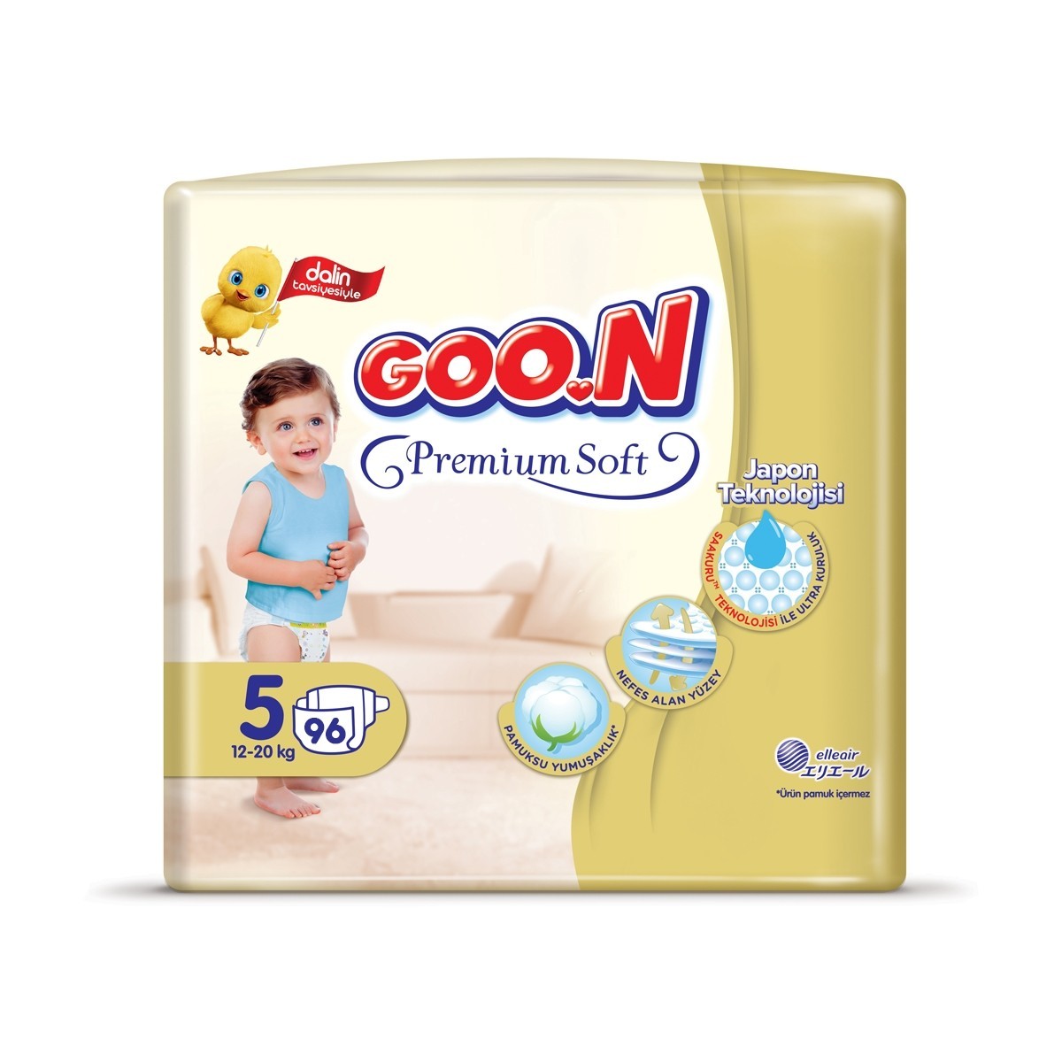 Goon Premium Soft 5 Beden Bebek Bezi 1220KG 4 Paket 96 Adet Bantlı